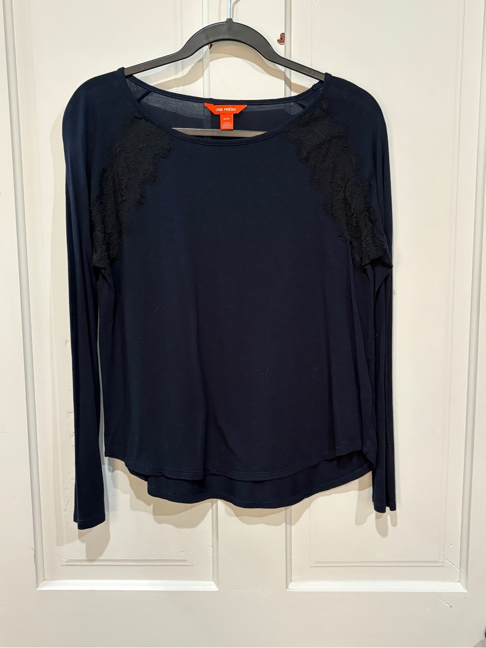Joe Fresh Navy Long Sleeve Top with Lace Shoulder Panels